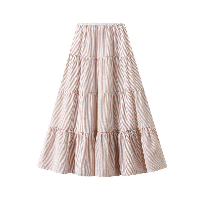 Sweet Tiered Dress Spring Summer A line Skirt Clear Sense Slimming High Waist Umbrella Skirt Large Swing Skirt