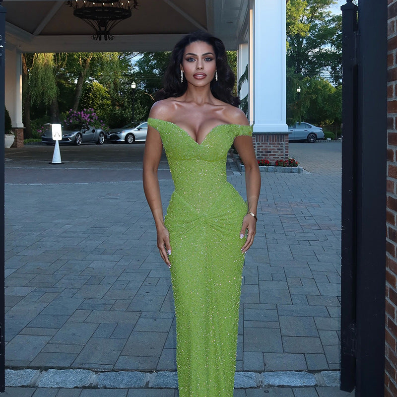 Platform Summer Arrival Sexy Shiny off Shoulder Waist Dress