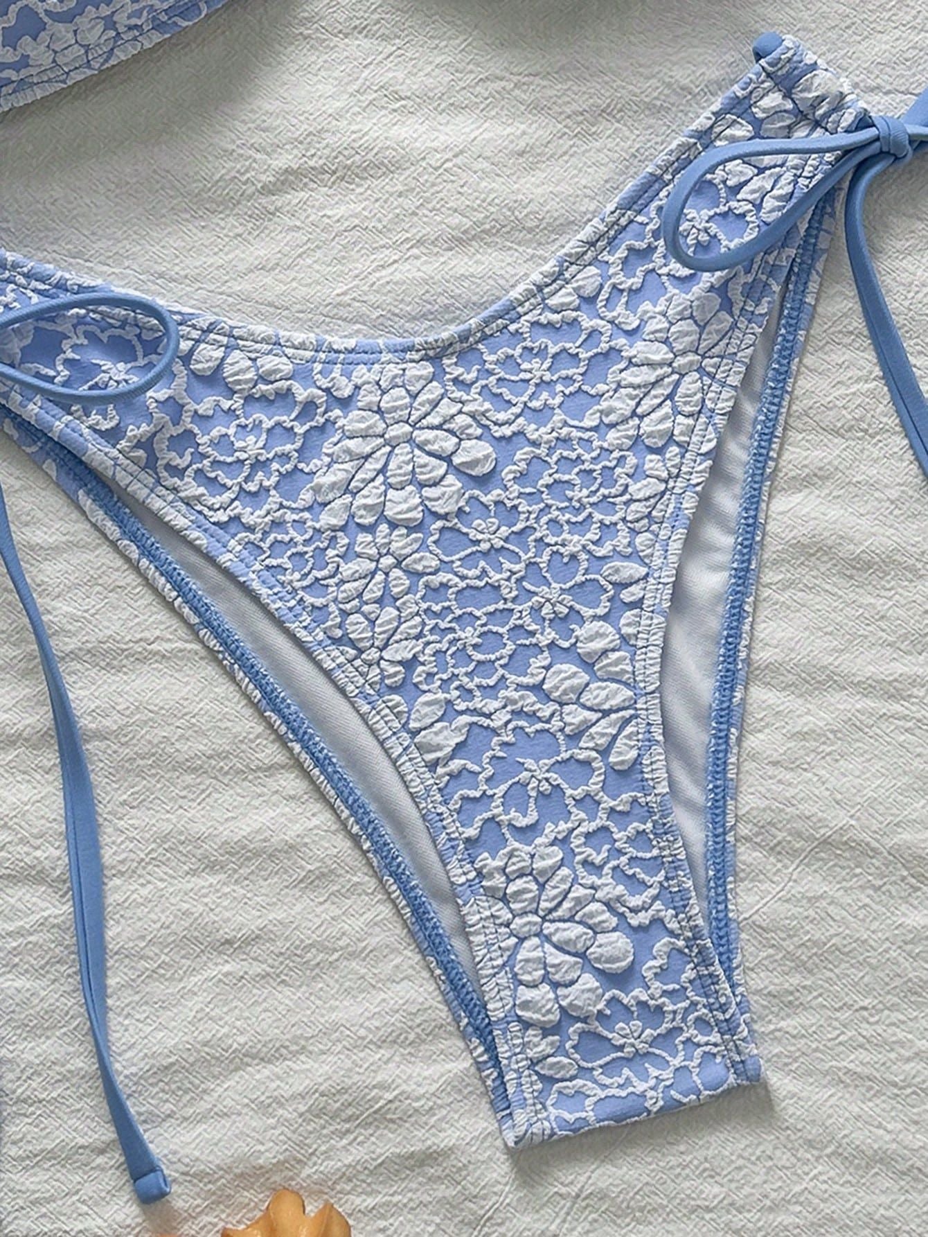 Swimwear Solid Color Floral Patterned Fabric Bikini Sexy Lace up Bandeau Bikini