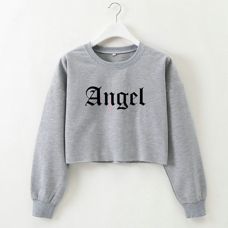 Women Clothing Autumn Winter Angel Letter Graphic Printed Short Long Sleeved Sweatshirt for Women