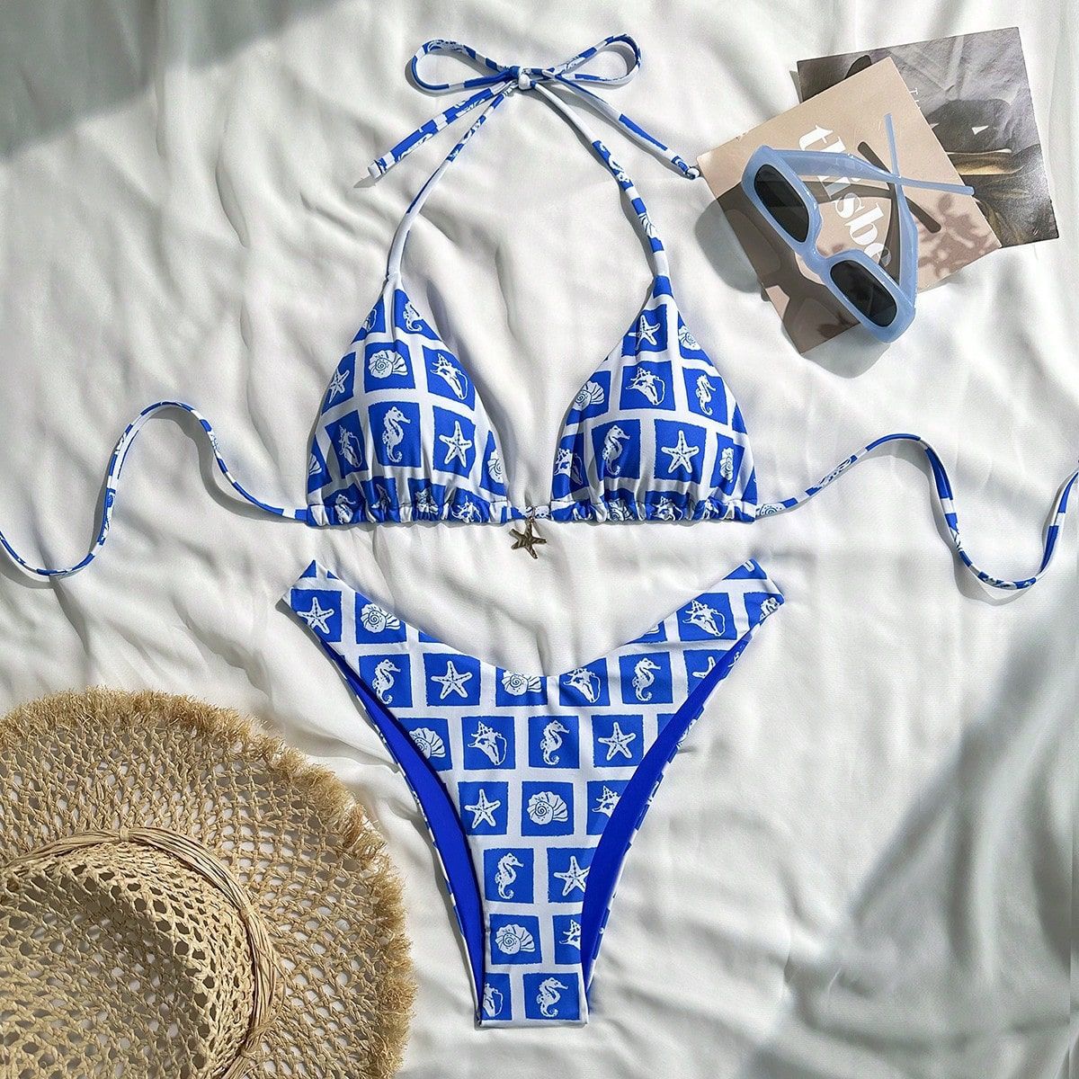 Swimwear Bikini Sexy Halter Lace up Bikini Women Fresh Split Swimsuit