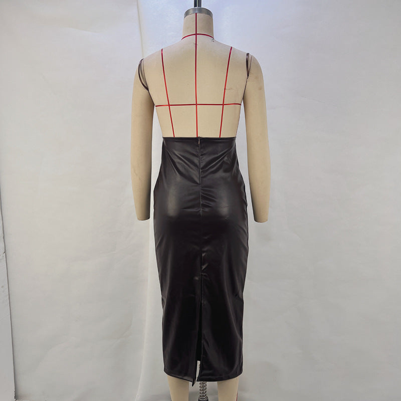 Women Clothing Autumn Winter Sling Backless Slim Fit Hip Split Dress Women