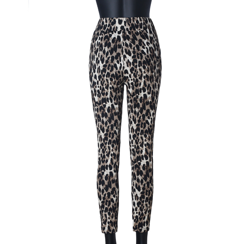 Women High Elastic High Waist Comfortable High Waist Soft Leopard Print High Elastic Home Trousers