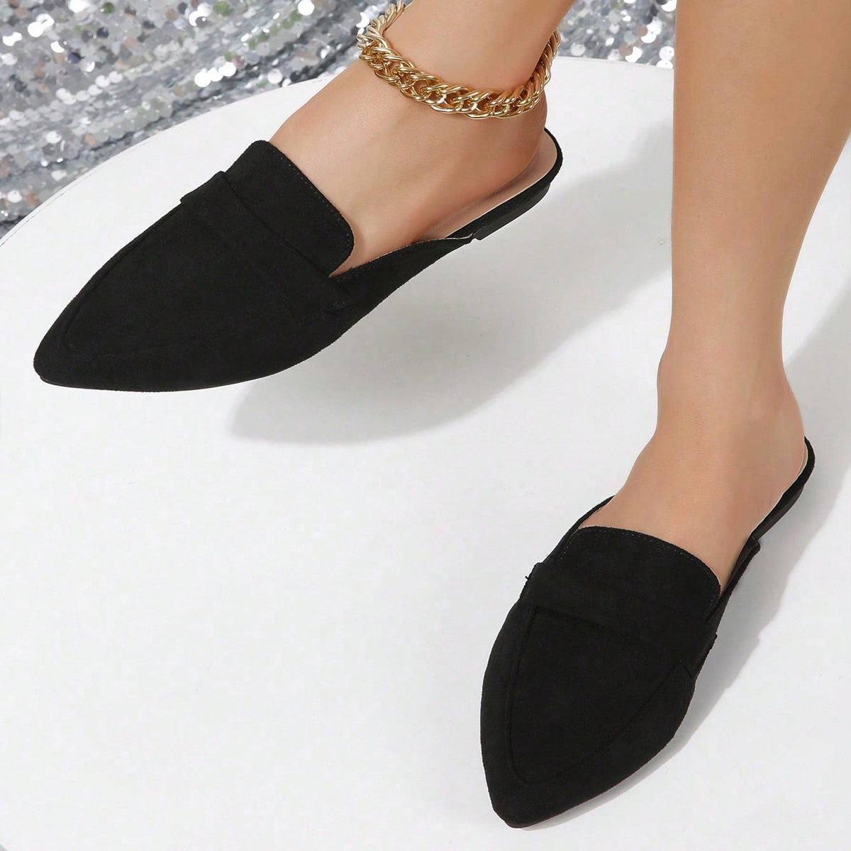 Closed Toe Half Slippers Women Summer Wear Pointed Toe Flat Bottom Slip on Lazy plus Size Sandals Muller Shoes
