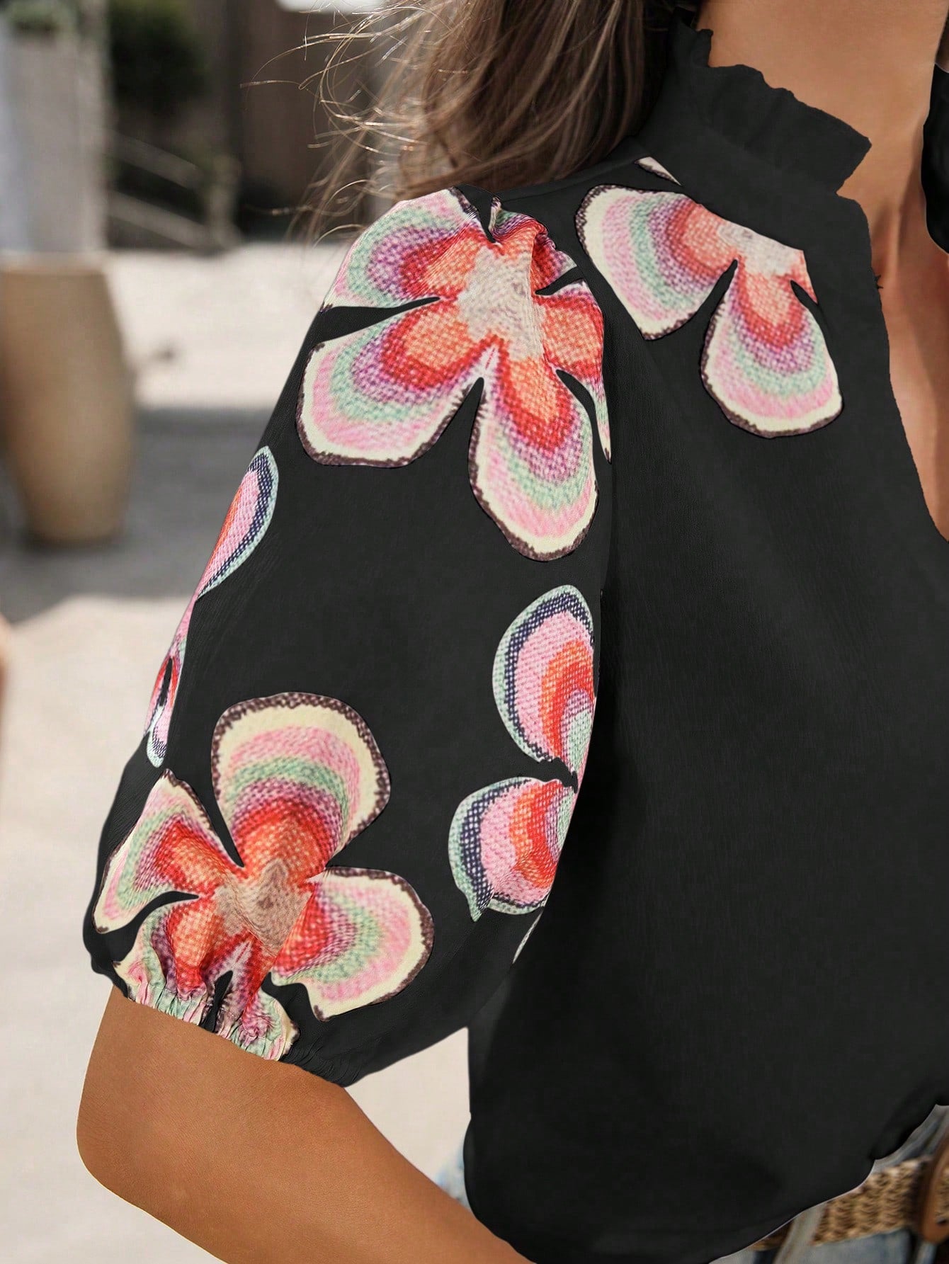 Spring Summer Arrival Pure Cotton V neck Sleeve Turtleneck Embroidered Solid Color T shirt Top Women