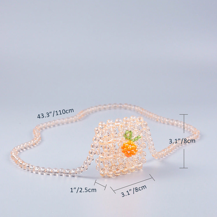 Mini Headset Shoulder Crossbody Small Square Bag Beaded Acrylic Special Interest All Match Bag