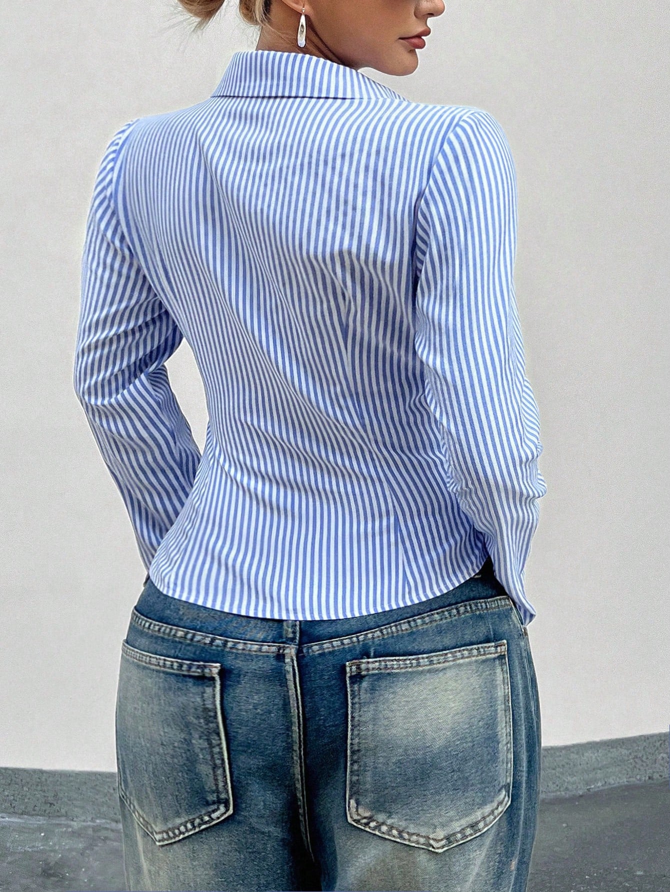 Spring Autumn Casual All Match V neck Striped Long Sleeve Shirt Top