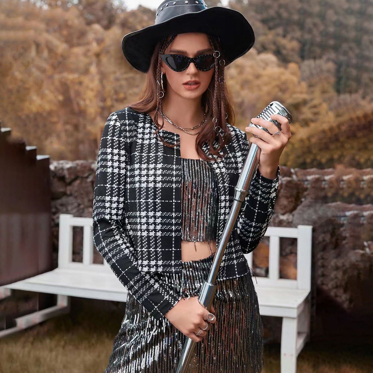 Self Developed Designed Spring Autumn Casual Lattice Knitwear Long Sleeve Short Coat