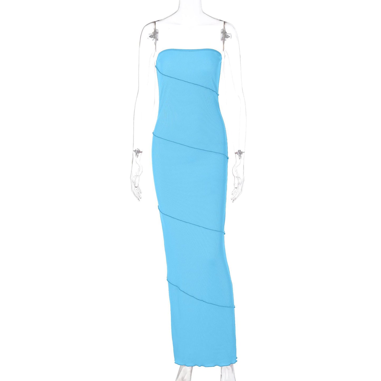Women Clothing Summer Wrapped Chest Striped Solid Color Sunken Stripe Sleeveless Slim Fit Dress