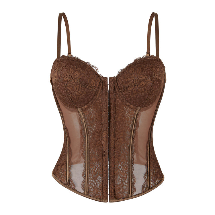 Sexy Push up Corset Eyelash Lace See through Sexy Sling Tunic