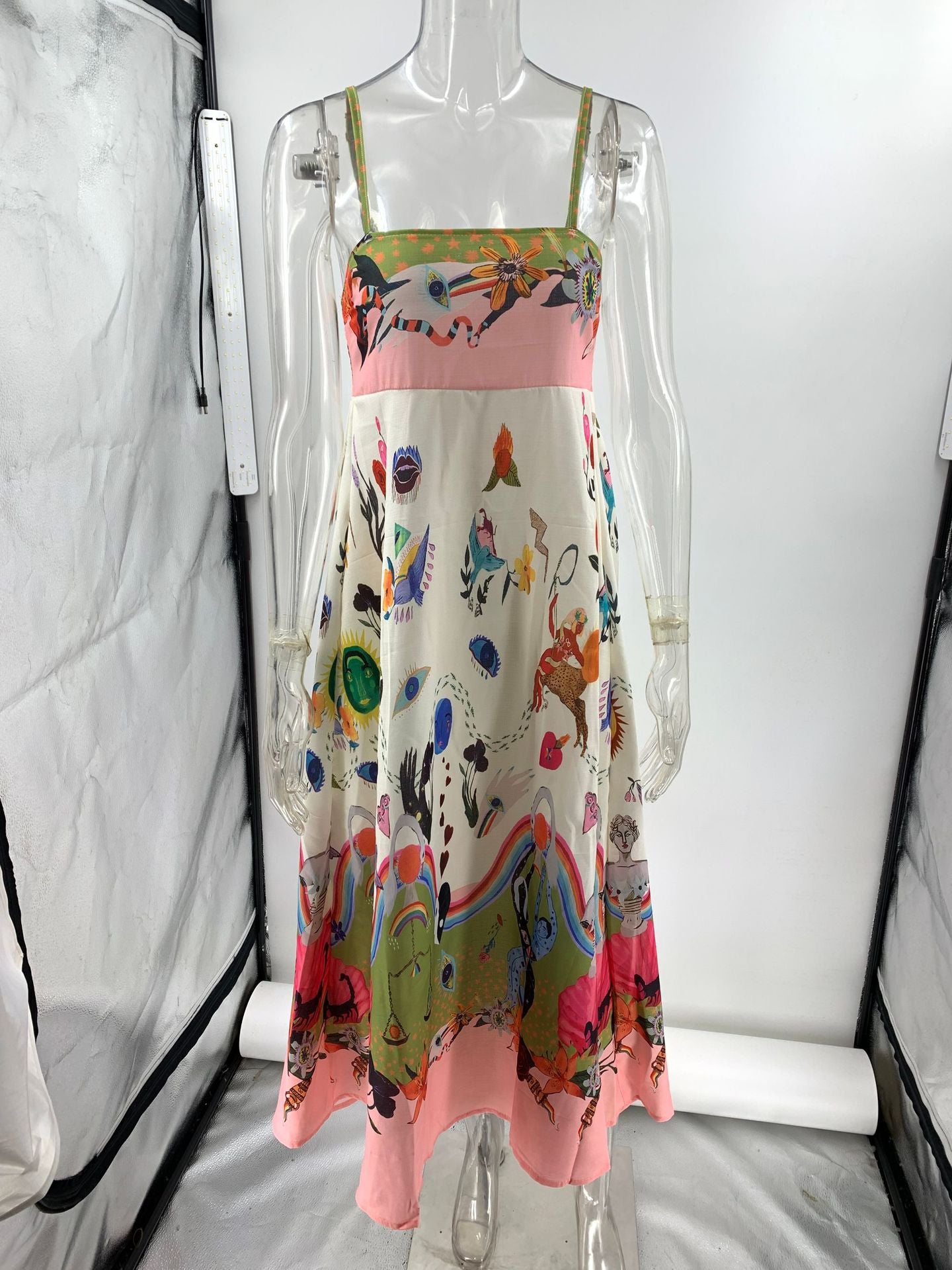 Sexy Women Clothing Cotton Linen Sleeveless Graffiti Printing Sleeveless Swing Dress Amplified craft