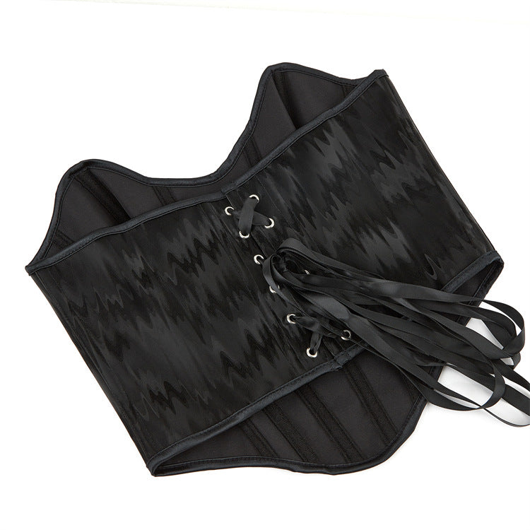 Black Wave Grain Plastic Bones Women Tube Top Breasts Support Push up Court Shaper