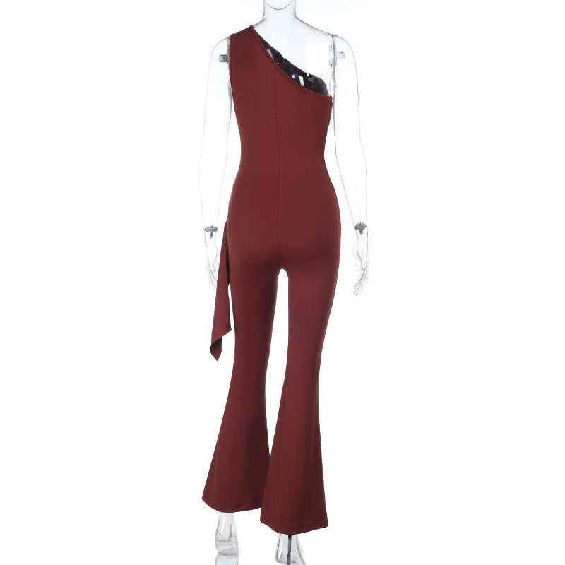 Personalized Sports Casual Slant Shoulder Slimming Ribbon Slim Fit Bodysuit