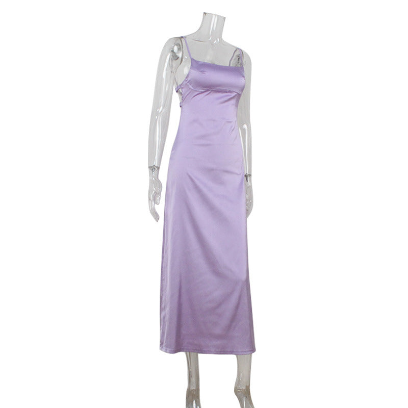 Arrival Women Clothing Gentle Pearlescent Satin Texture Slim Fit Slim Backless Sling Dress