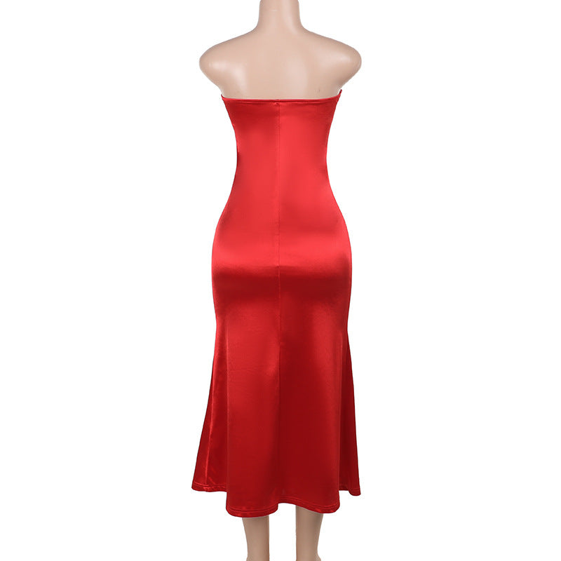 Fall Type Hip Socialite Elegant Sexy Slim Fit Dress Tube Top Dress Women
