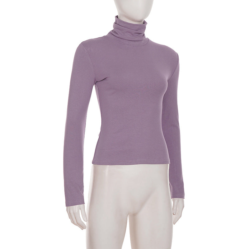 Women Turtleneck Solid Color Slim Fit Bottoming Shirt Basic Casual All Matching Tops