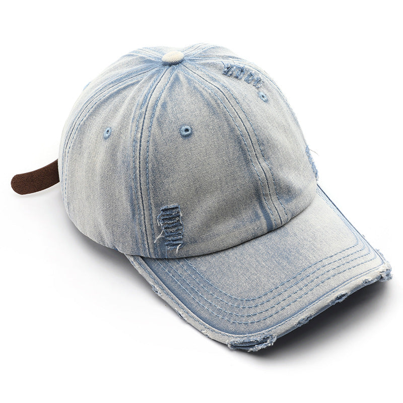 Women Personalized Washed Denim Retro Solid Color Light Board Peaked Cap Outdoor Travel Sun Protection Sunshade Baseball Cap