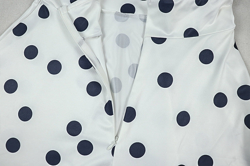 Women Wear Waist Pleated Polka Dot A line Dress Printed Halter Short Dress