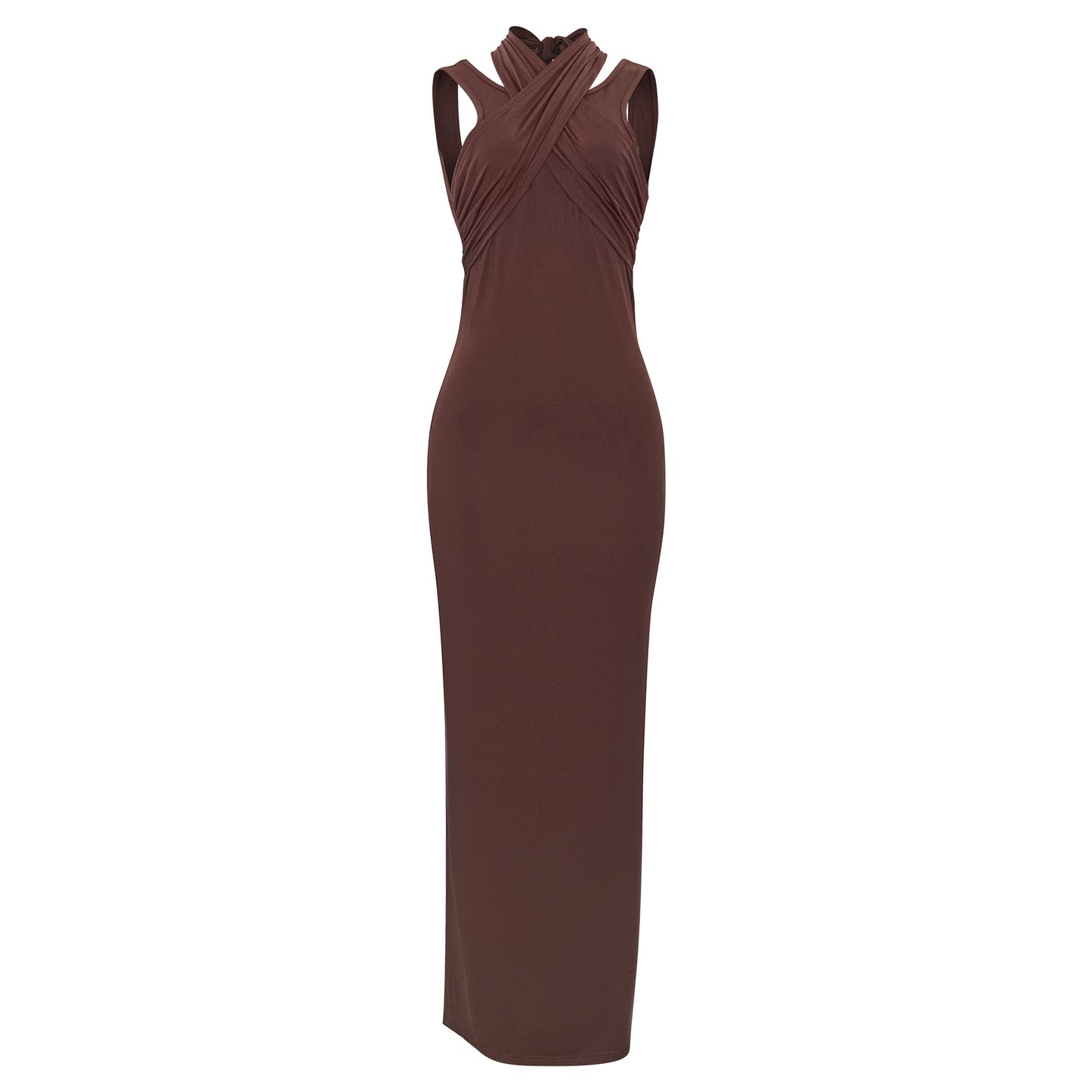Spring Dress Solid Color Halter Hollow Out Cutout Slim Sheath High Waist Sexy