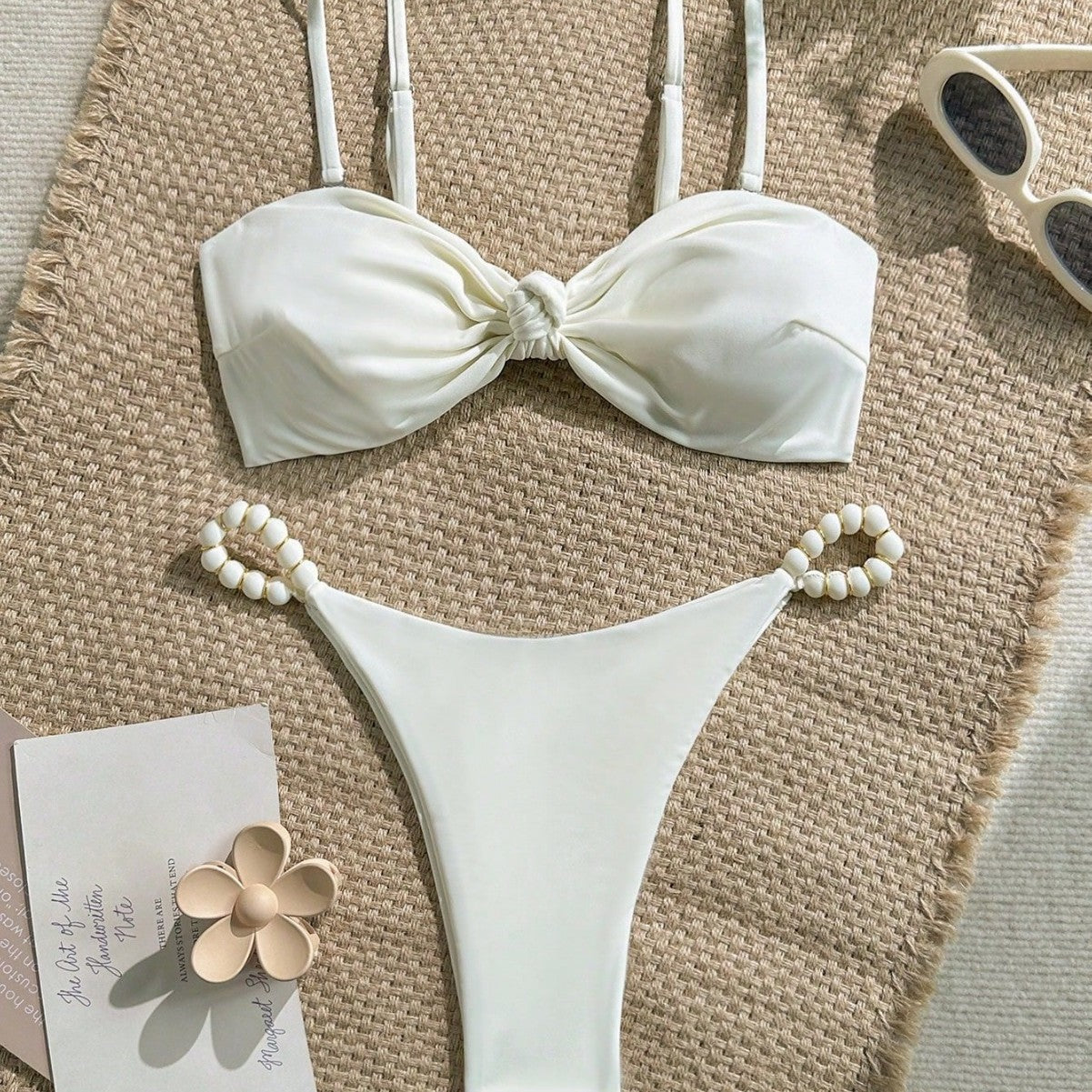 Fresh Bikini Solid Color Twist Tie Sexy Split Swimsuit Outfit