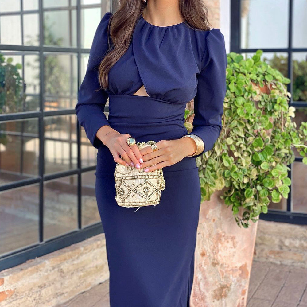Autumn Long Sleeve Slim Fit Sheath Dress Ruffled Women Clothing