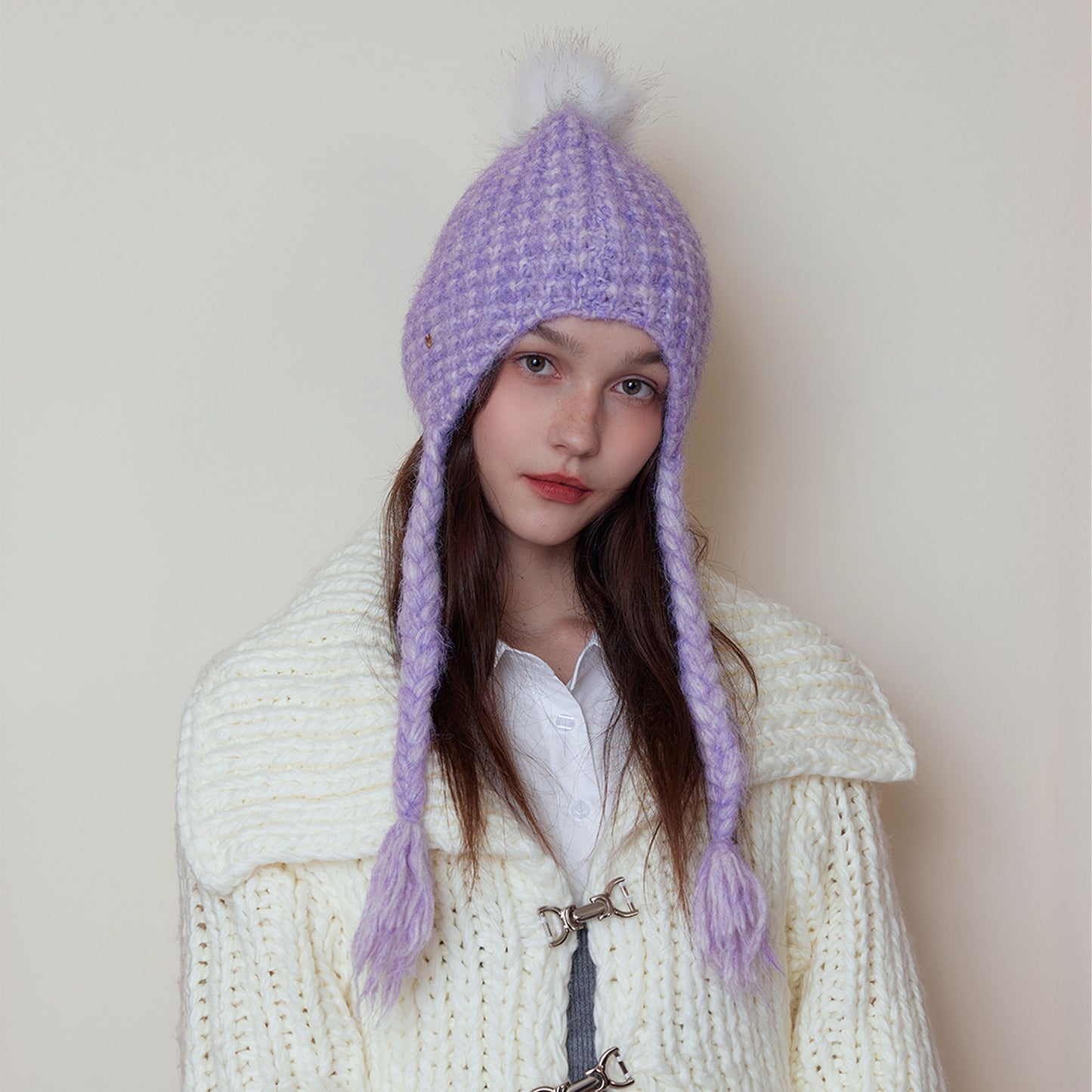 Japanese Solid Color Warm Keeping Earmuffs Hat Women Autumn Winter Fashionable Face Looking Small Knitted Beanie Hat All Matching Sleeve Cap Trendy