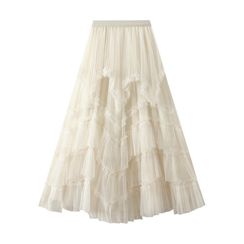 Skirt Summer Irregular Asymmetric Tulle Skirt Slimming High Waist Bubble Tiered Dress