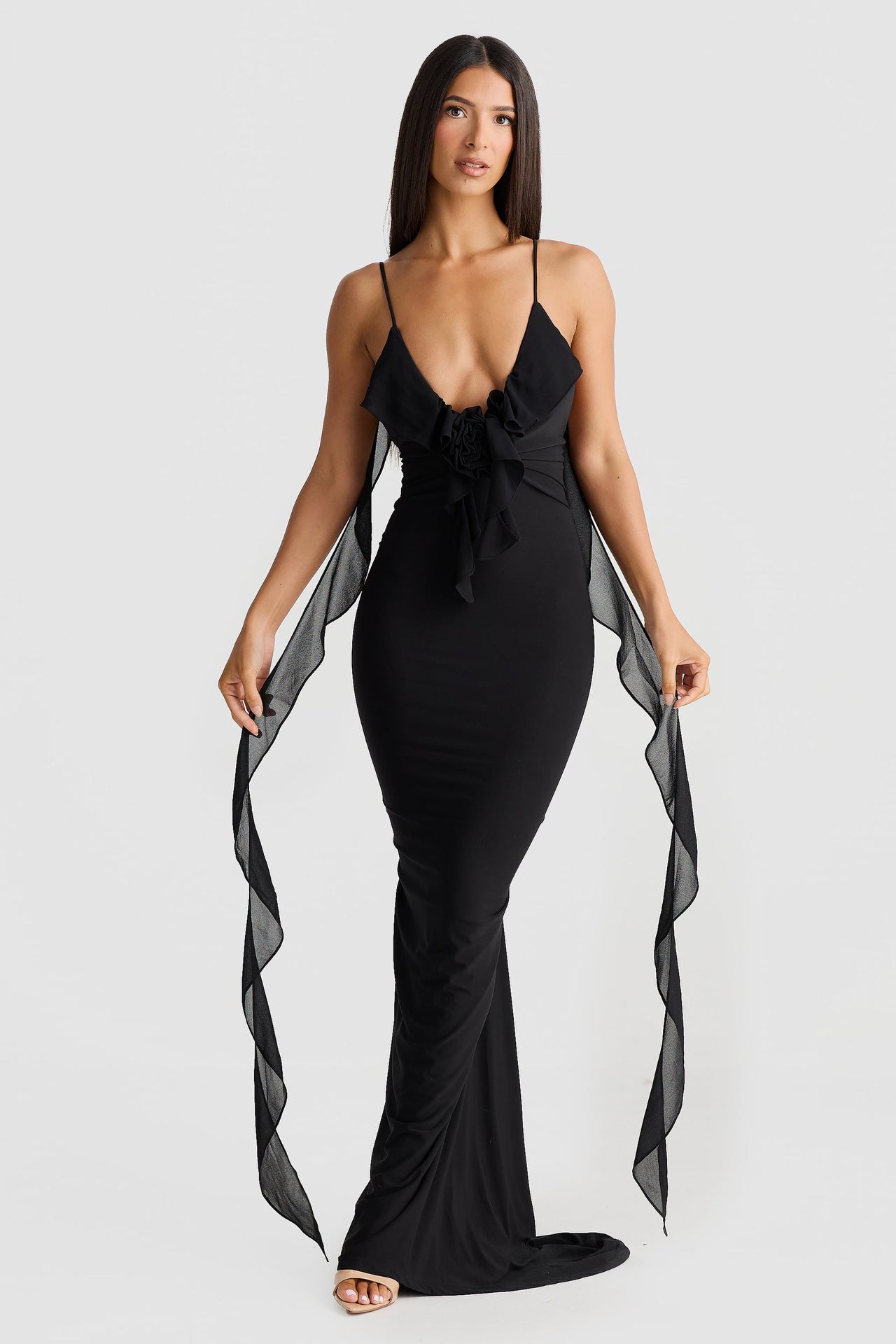 Women Summer Sexy Dress V Neck Backless Slim Fit Shoulder Strap Fishtail Evening Dress