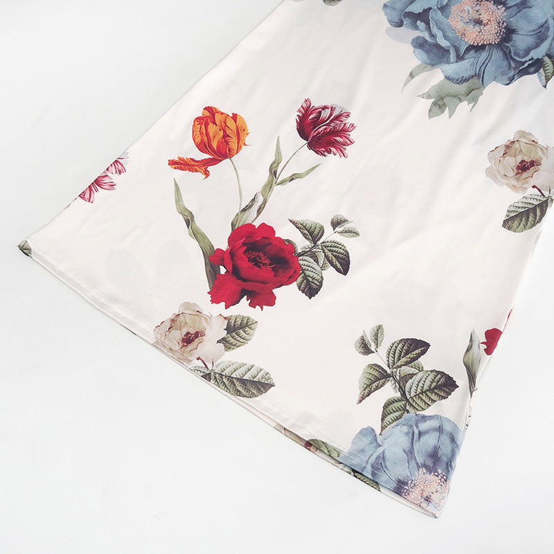 Fashionable Elegant round Neck Sleeveless Pullover Plant Floral Print Slim Fit Maxi Dress