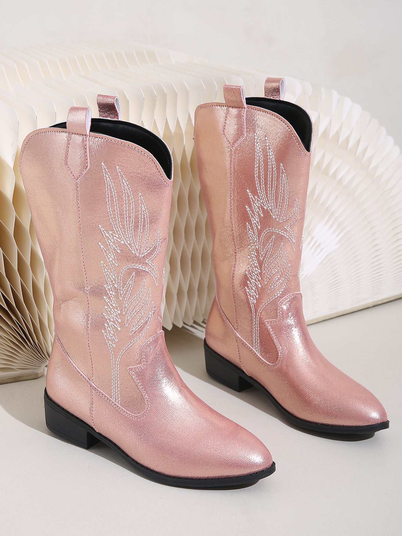Autumn Winter Embroidery Knight Boots Women Pointed Square Heel Embroidered Sexy Boots