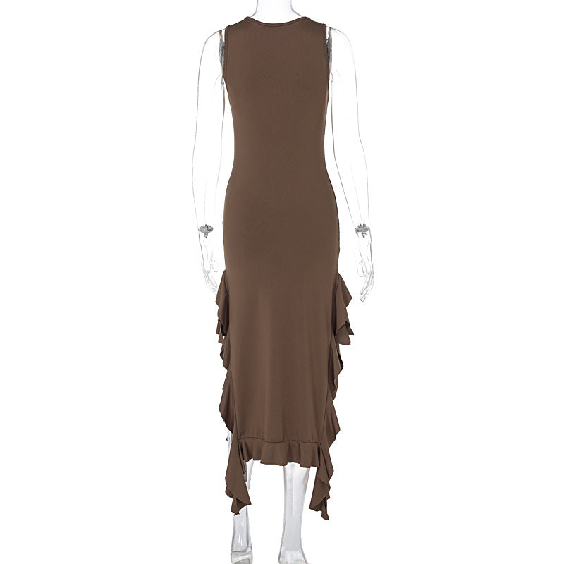 Summer round Neck Flounce Slim Fit Slit Dress Girls