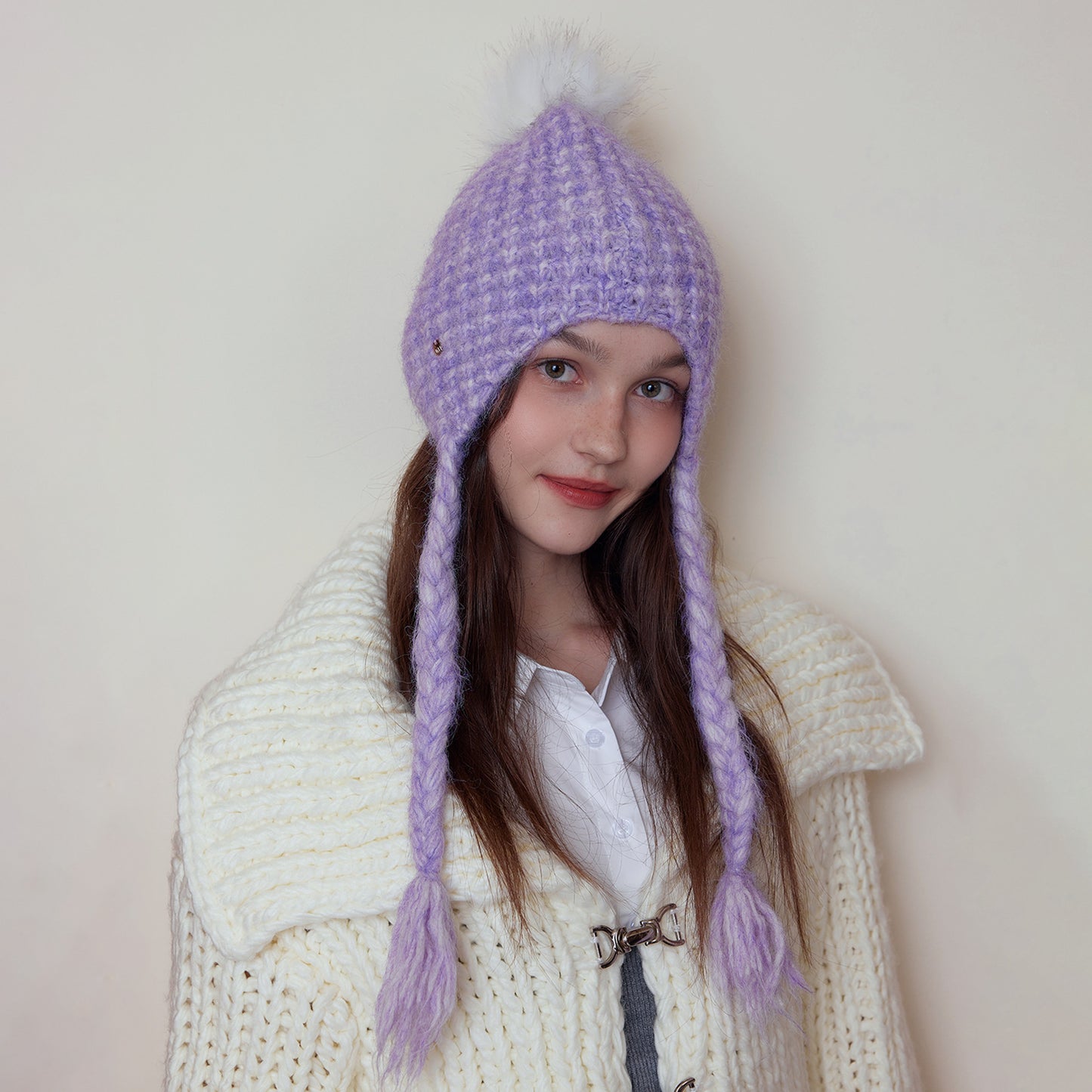 Japanese Solid Color Warm Keeping Earmuffs Hat Women Autumn Winter Fashionable Face Looking Small Knitted Beanie Hat All Matching Sleeve Cap Trendy