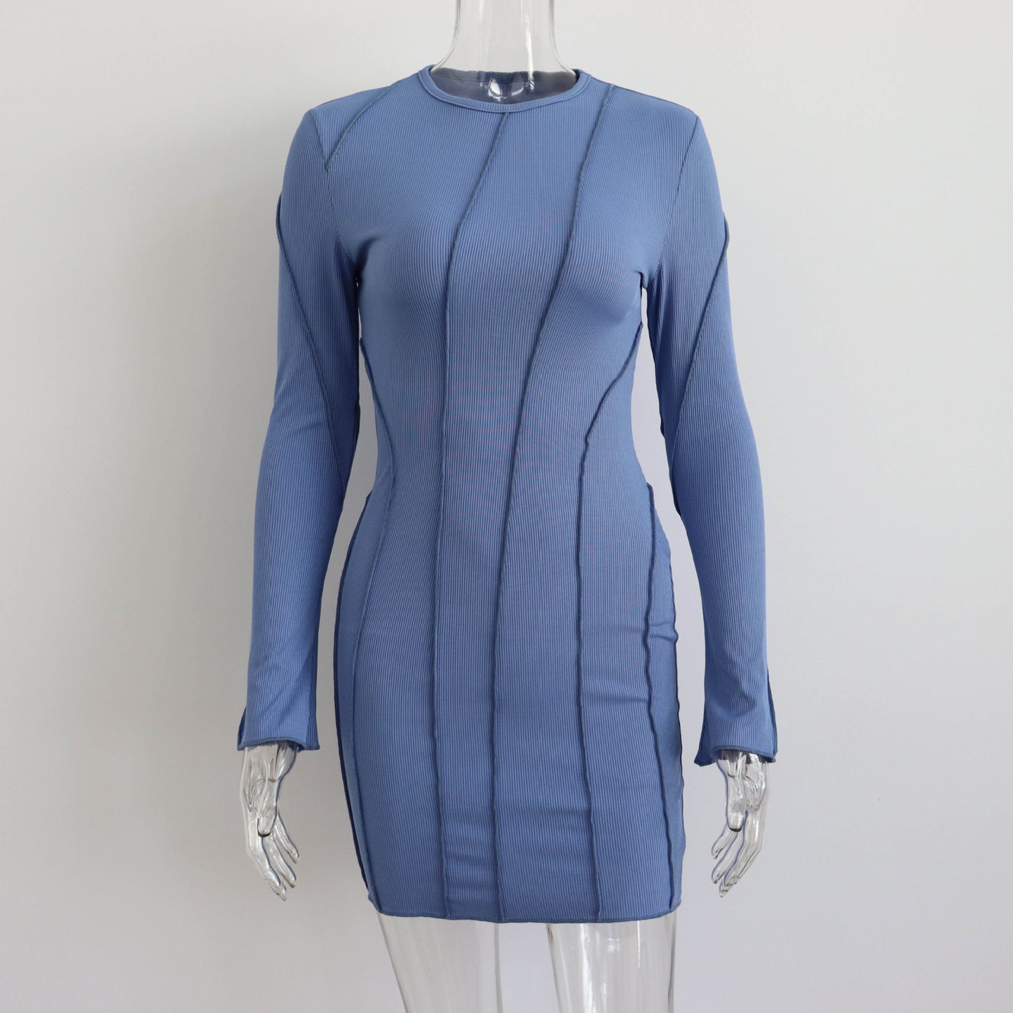 Autumn Hit Line Bell Sleeve Dress Women Clothing Small Sunken Stripe Tight Sexy Long Sleeve Short Dress Women