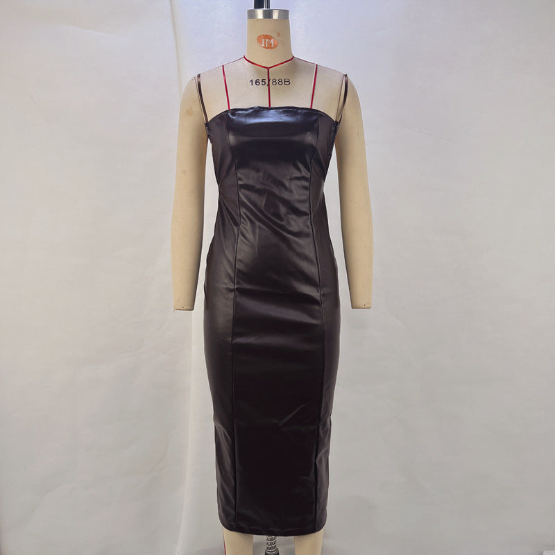 Women Clothing Autumn Winter Sling Backless Slim Fit Hip Split Dress Women