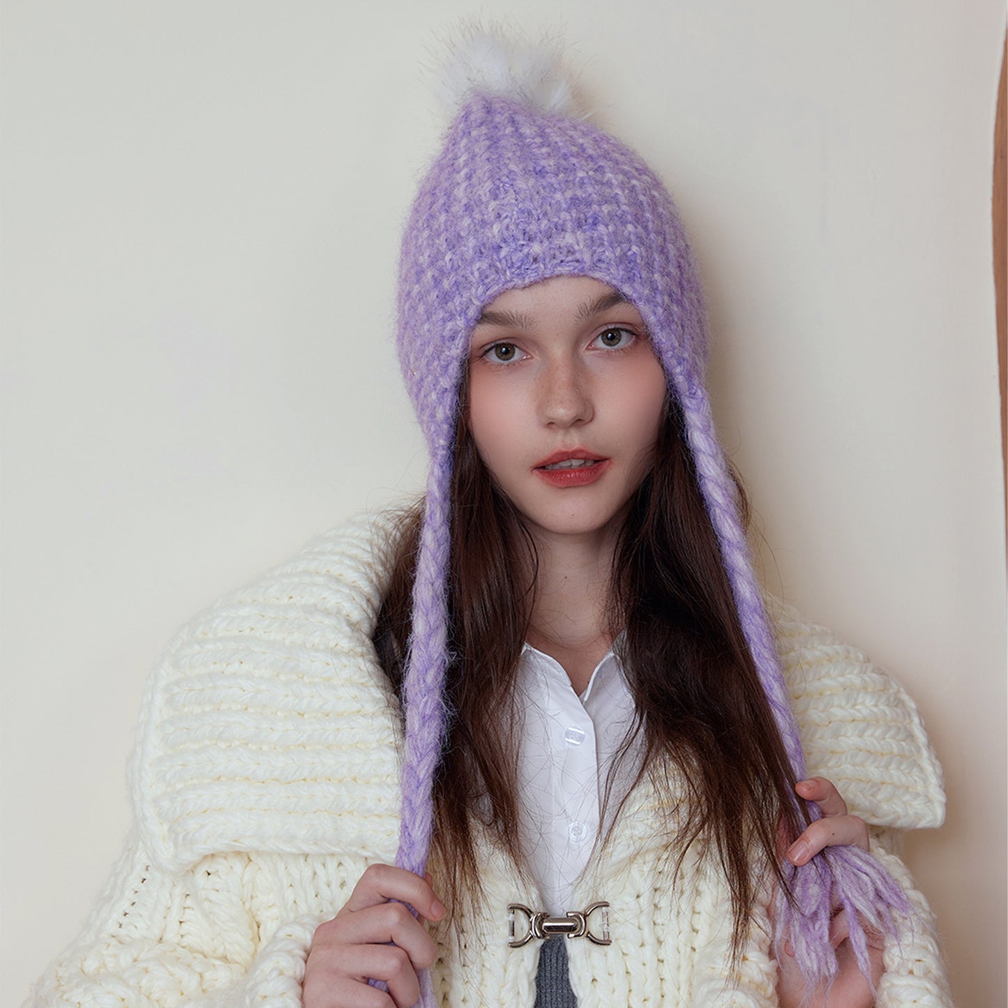 Japanese Solid Color Warm Keeping Earmuffs Hat Women Autumn Winter Fashionable Face Looking Small Knitted Beanie Hat All Matching Sleeve Cap Trendy