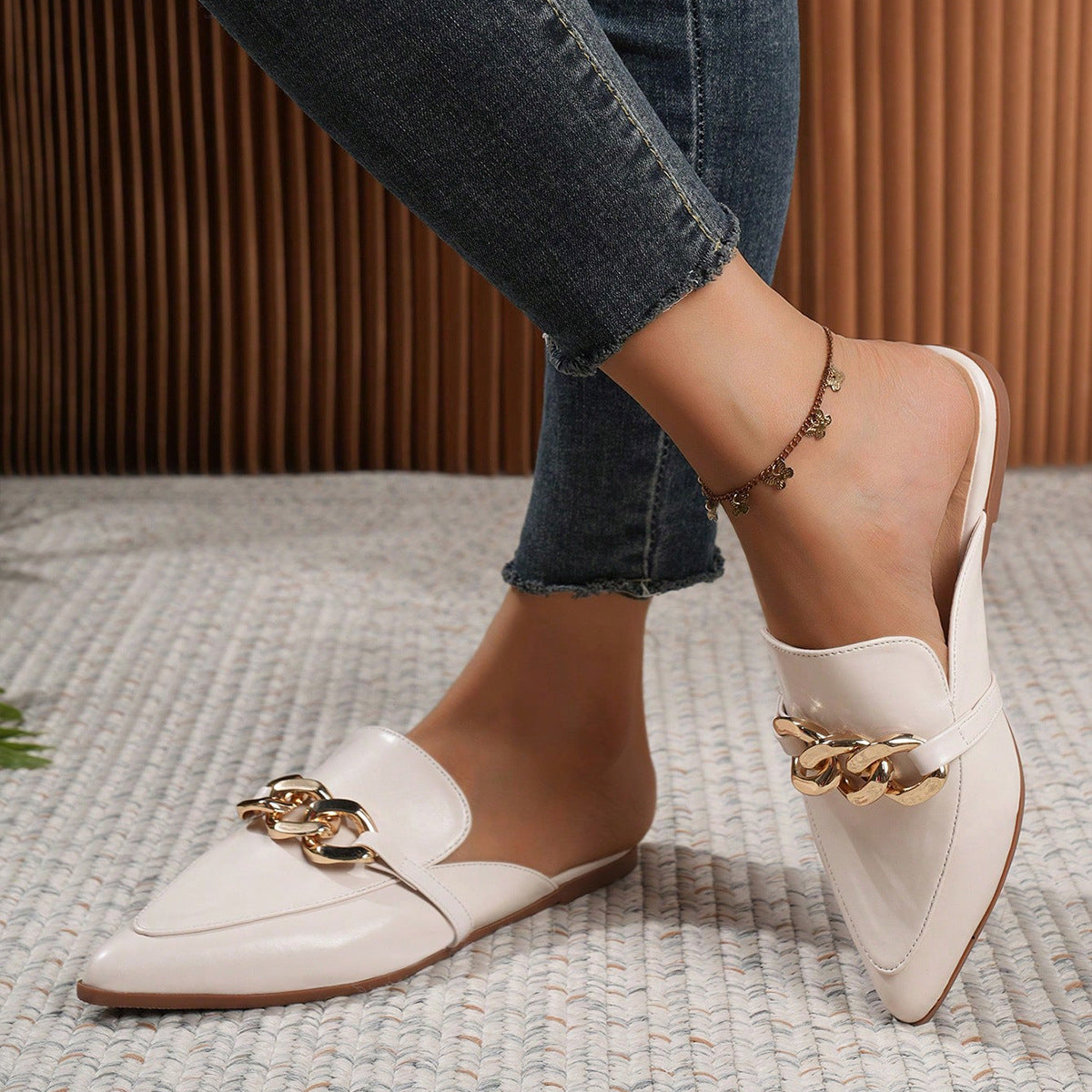 Ladies Shoes Super plus Size Mules Shoes Office Casual Solid Color Half Pack Flat Pumps Women