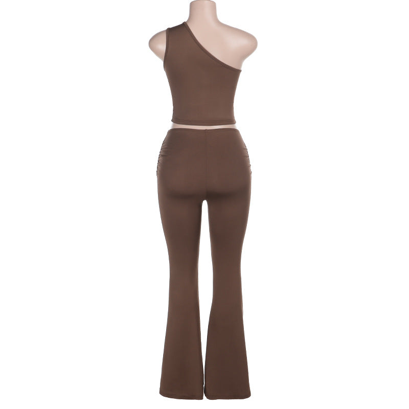 Women Two Piece Set Casual Solid Color Slim Vest Top Set