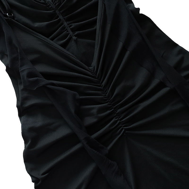 Women Summer Sexy Dress V Neck Backless Slim Fit Shoulder Strap Fishtail Evening Dress