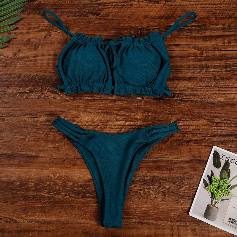 Bikini Solid Color Backless Sexy Swimsuit New Hollow Out Cutout Beach Vacation Women Swimsuit