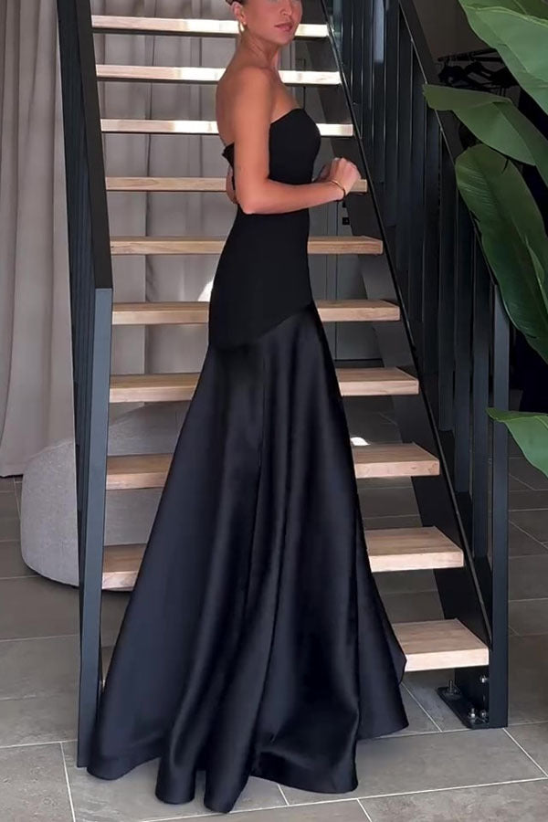 Summer Sexy Tube Top Satin Sleeveless Stitching Solid Color Dress
