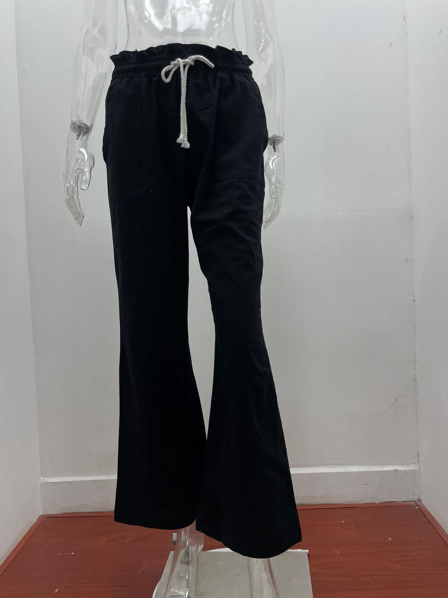 New Soft Cotton Linen Women Pants Solid Color Tied Loose Casual Wide-Leg Trousers Women