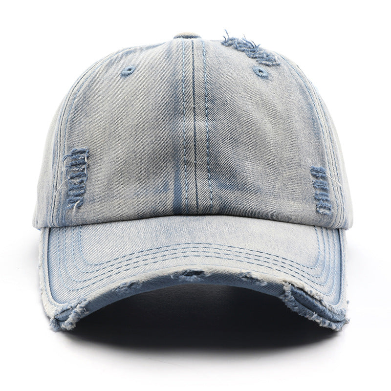 Women Personalized Washed Denim Retro Solid Color Light Board Peaked Cap Outdoor Travel Sun Protection Sunshade Baseball Cap