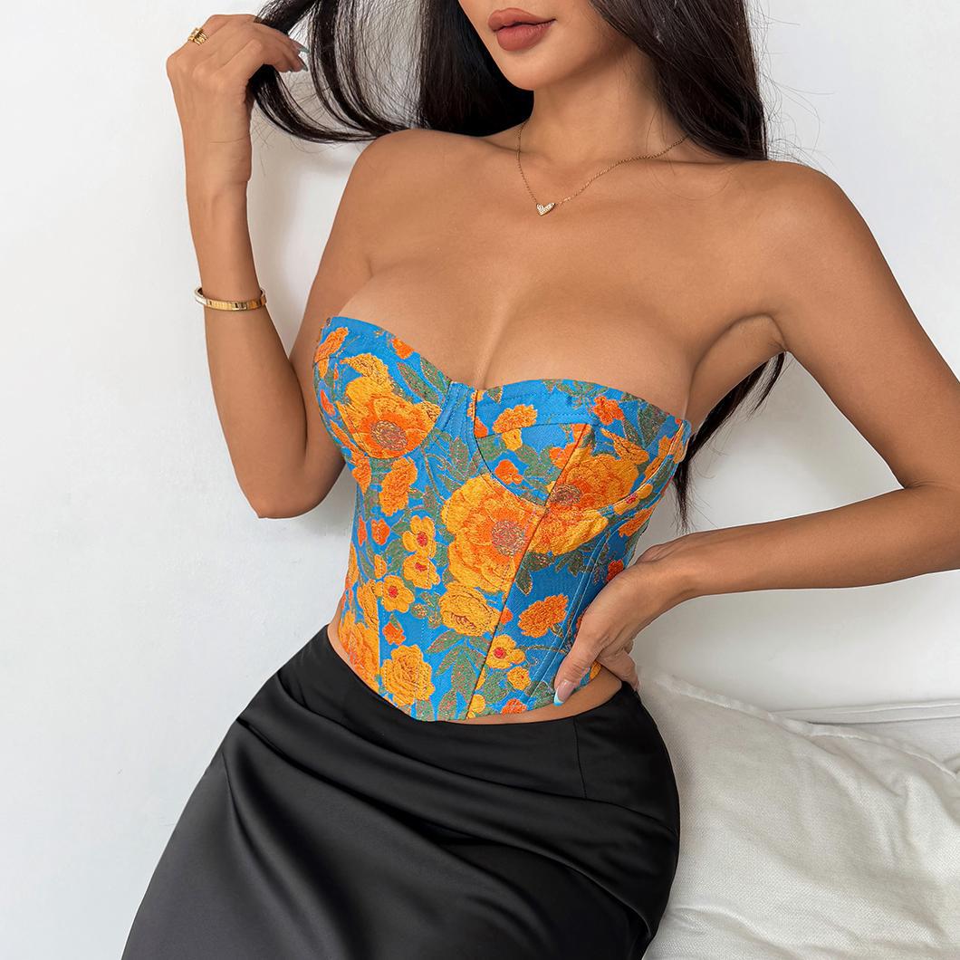Painting Color Boning Corset Slim Vest Lace up Bra