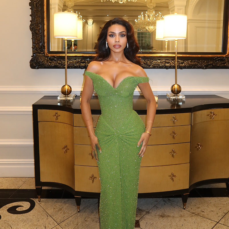 Platform Summer Arrival Sexy Shiny off Shoulder Waist Dress