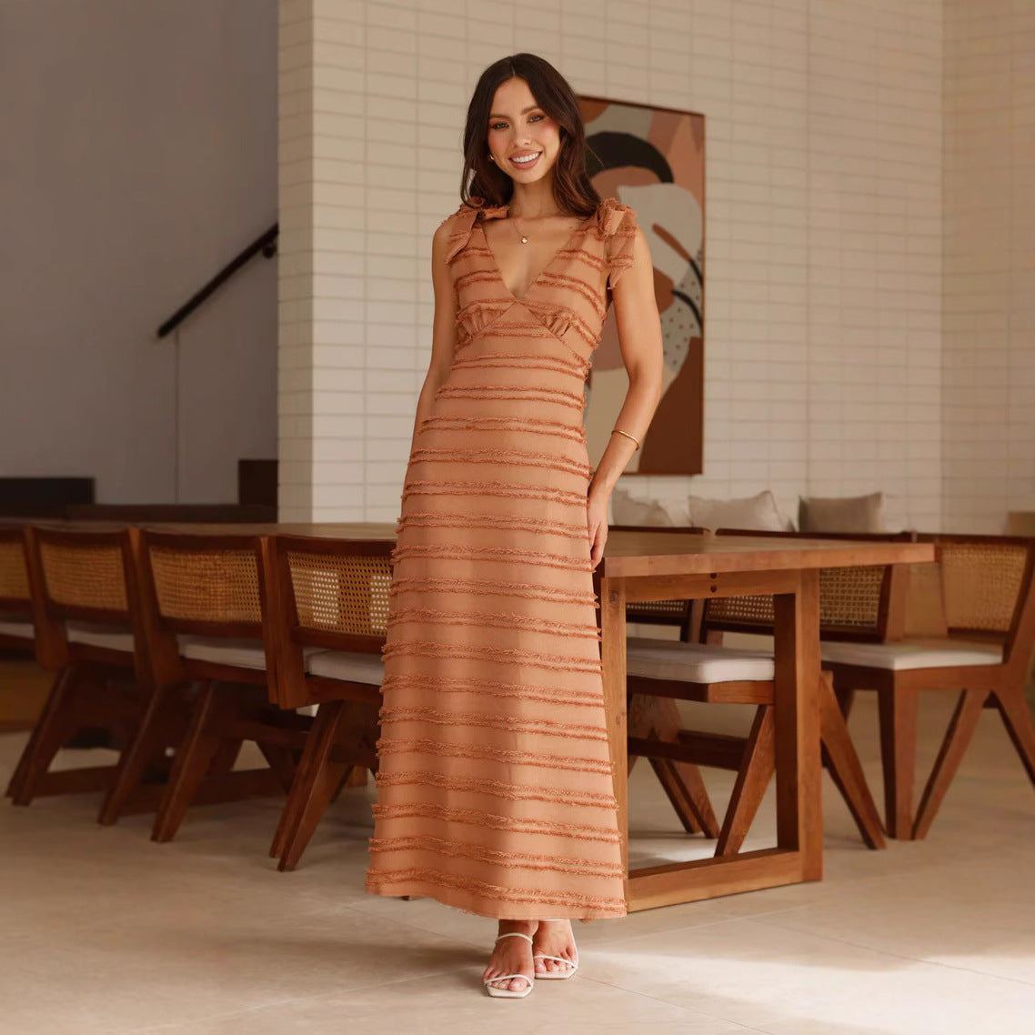 Summer French Retro Gentle Elegant V neck Texture Dress
