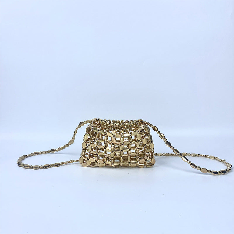 Shiny Retro Sequin Bag Hand Woven Sequin Beaded Acrylic Phone Bag Shoulder Bag