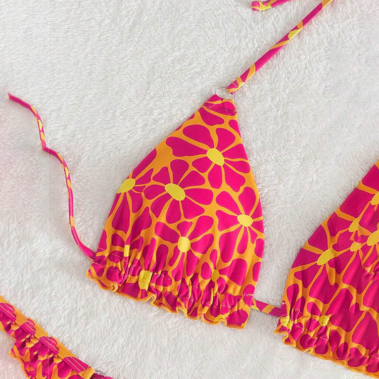 Printed Sexy Bikini Swimsuit Women Lace up Beach Spring Swimsuit Bikini