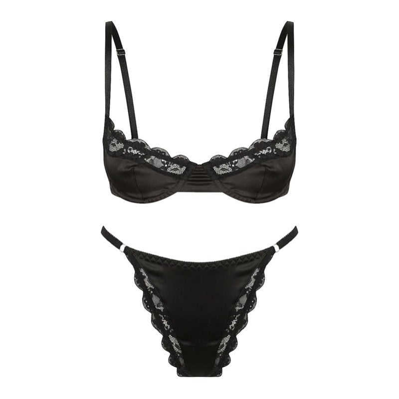 Sexy Underwear Women Stretch Satin Satin Satin Lace Edge Bra Set