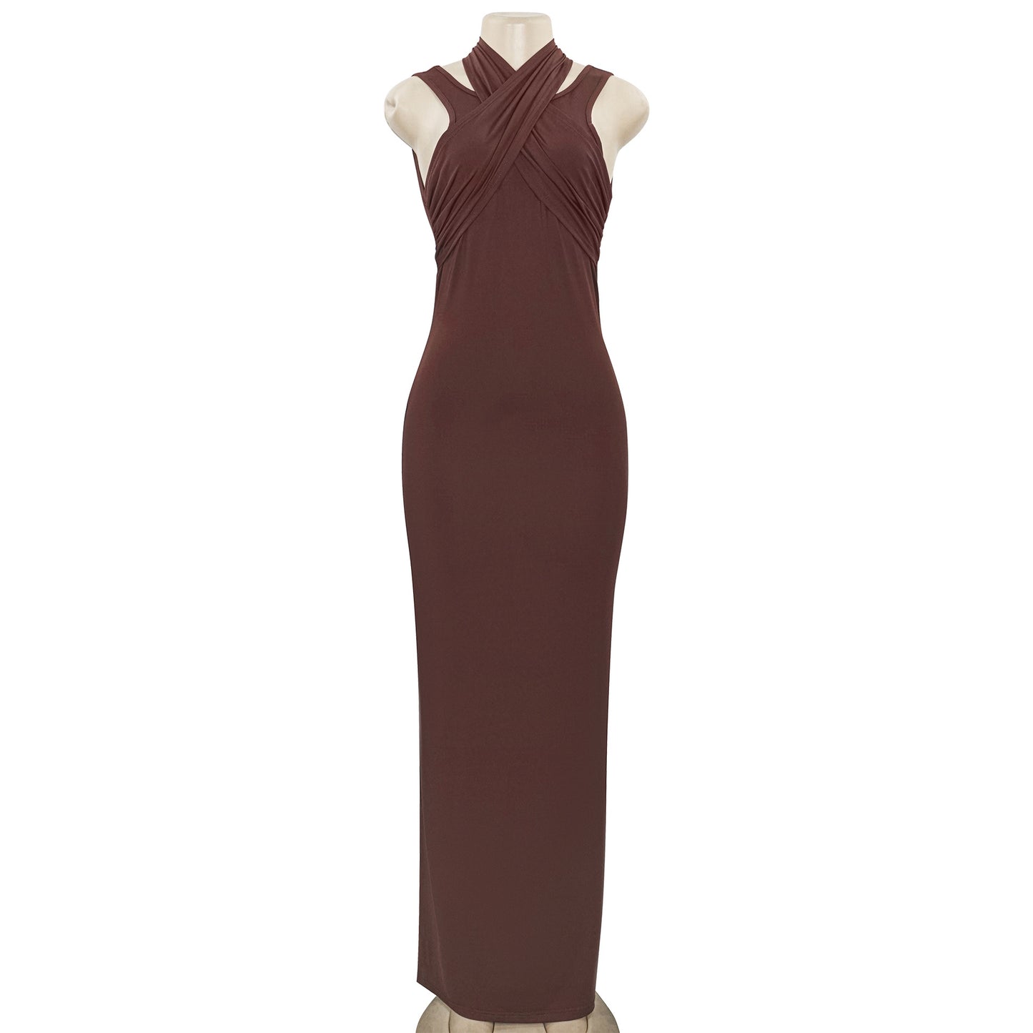 Spring Dress Solid Color Halter Hollow Out Cutout Slim Sheath High Waist Sexy
