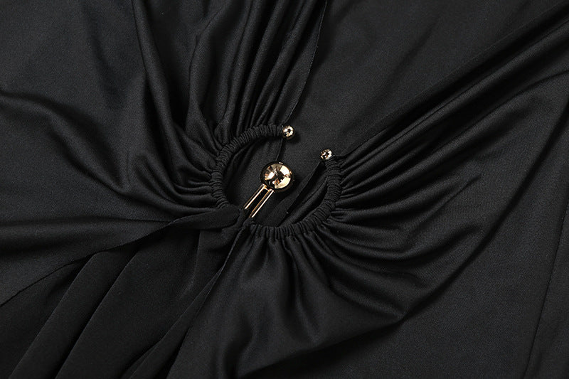 Summer Women Clothes Elegant Decorative Buckle Solid Color Long Sleeve Narrow Tight Strap Dress
